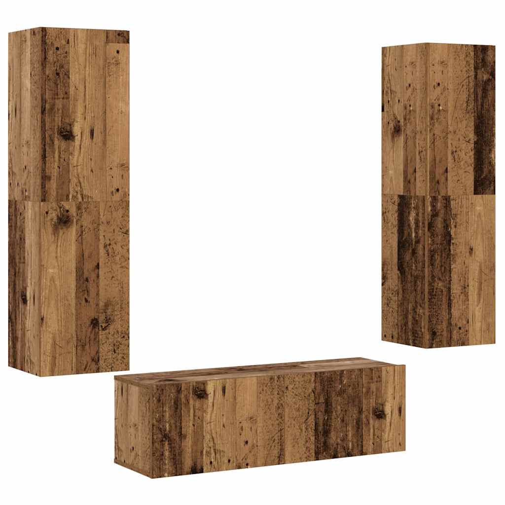 3 Piece Wall-mounted TV Cabinet Set Old Wood Engineered Wood