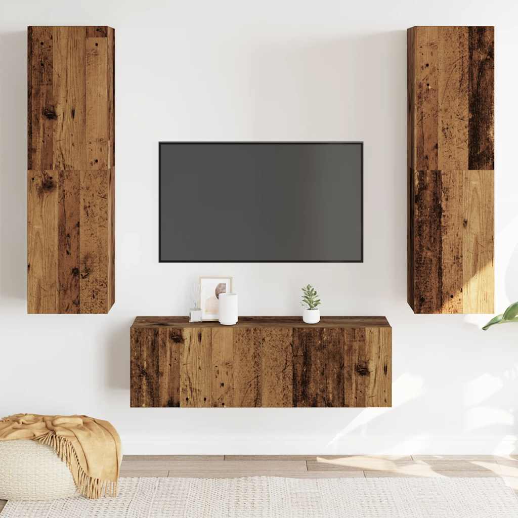 3 Piece Wall-mounted TV Cabinet Set Old Wood Engineered Wood