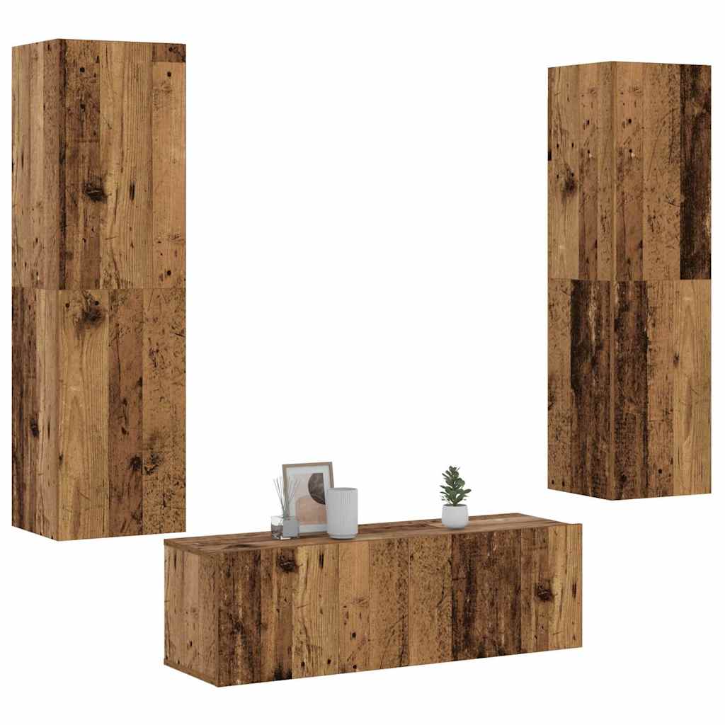 3 Piece Wall-mounted TV Cabinet Set Old Wood Engineered Wood