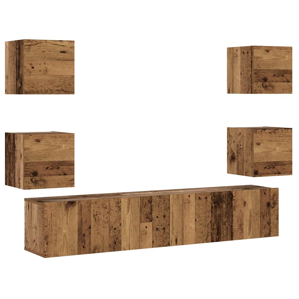 6 Piece Wall-mounted TV Cabinet Set Old Wood Engineered Wood