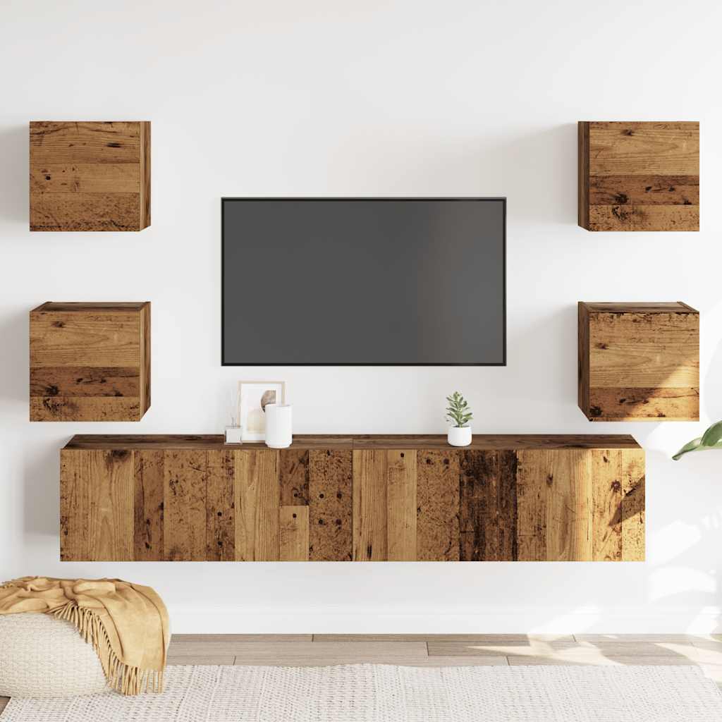 6 Piece Wall-mounted TV Cabinet Set Old Wood Engineered Wood