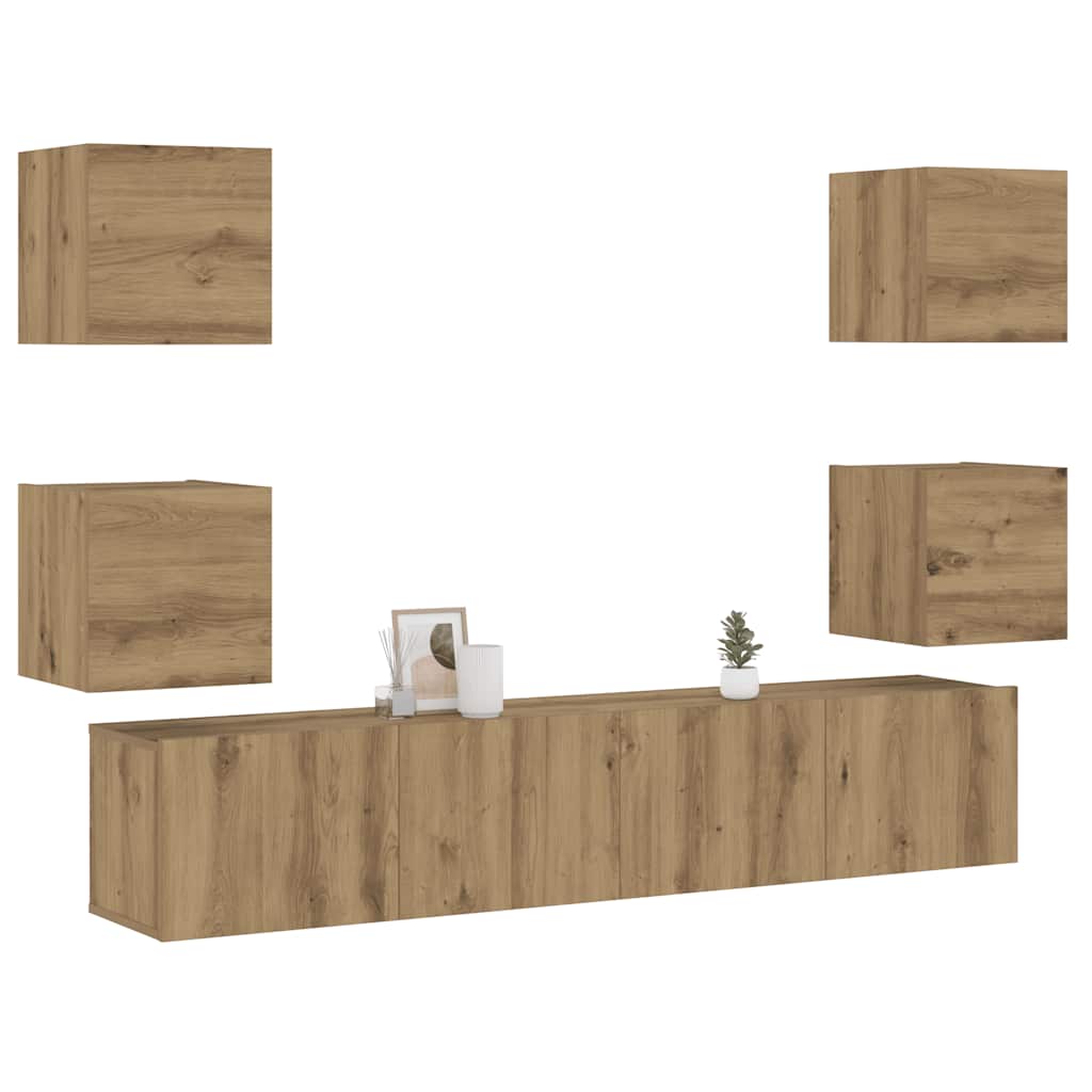 6 Piece Wall-mounted TV Cabinet Set Artisan Oak Engineered Wood