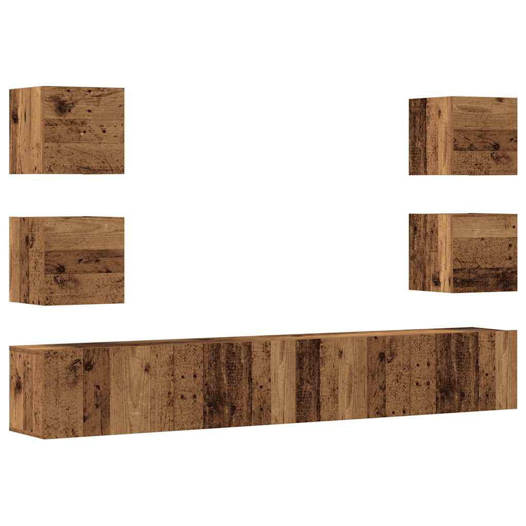 6 Piece Wall-mounted TV Cabinet Set Old Wood Engineered Wood