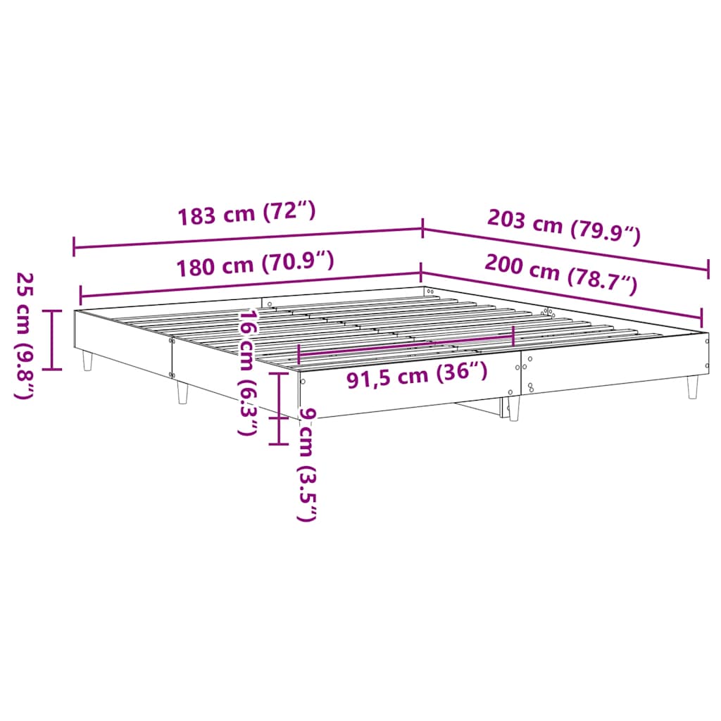 vidaXL Bed Frame without Mattress Black 180x200cm Engineered Wood