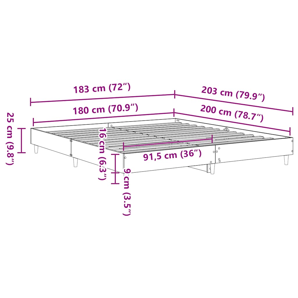 vidaXL Bed Frame without Mattress Concrete Grey 180x200cm Engineered Wood