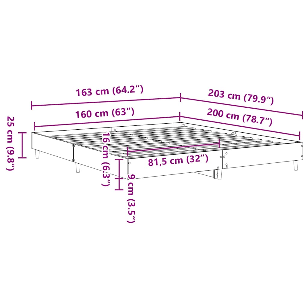 vidaXL Bed Frame without Mattress White 160x200cm Engineered Wood