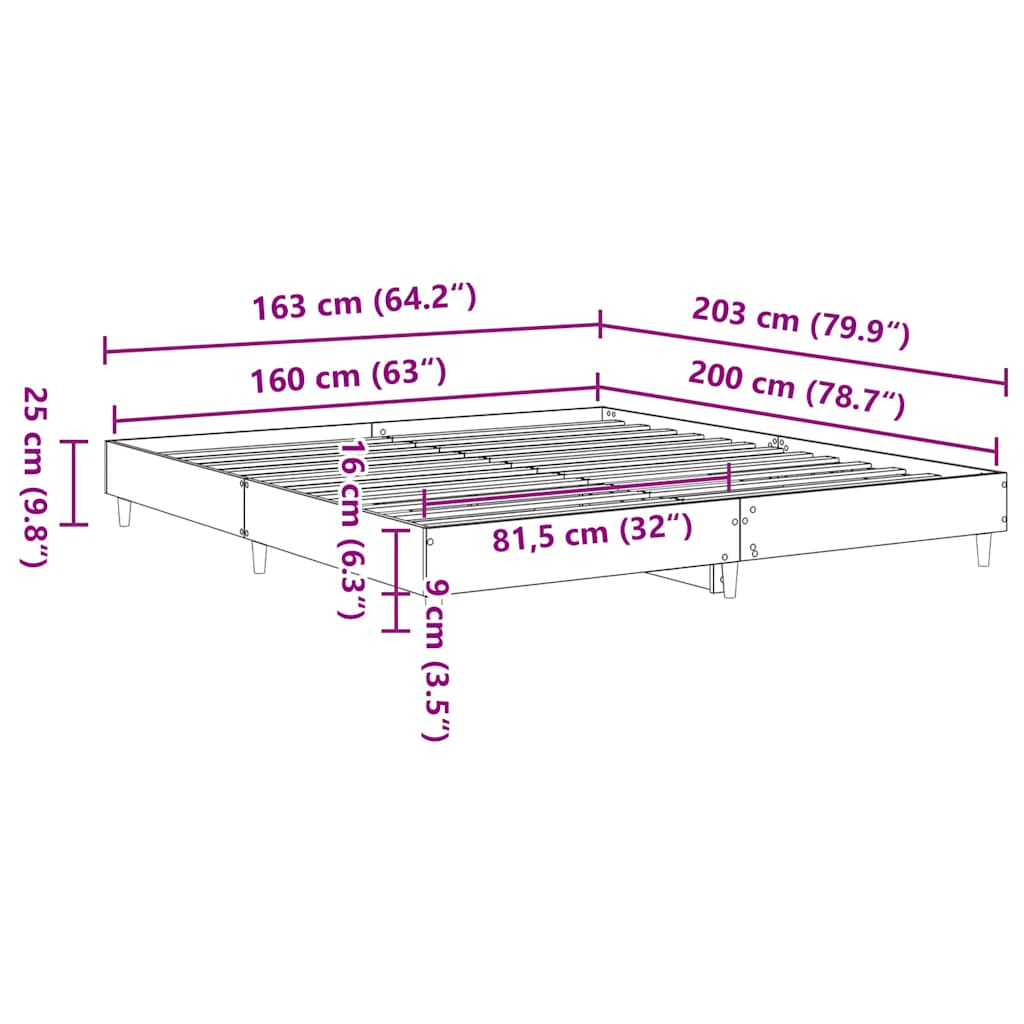 vidaXL Bed Frame without Mattress Sonoma Oak 160x200cm Engineered Wood