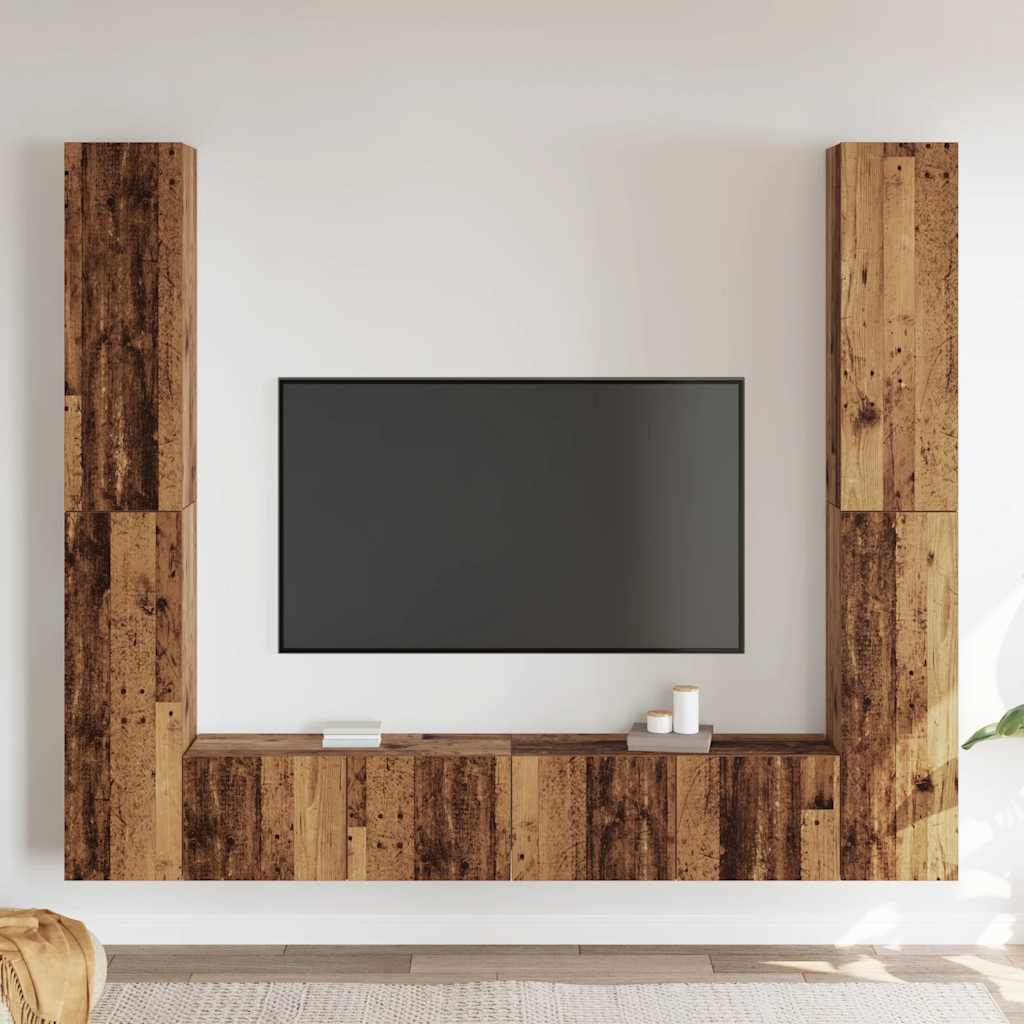 6 Piece Wall-mounted TV Cabinet Set Old Wood Engineered Wood