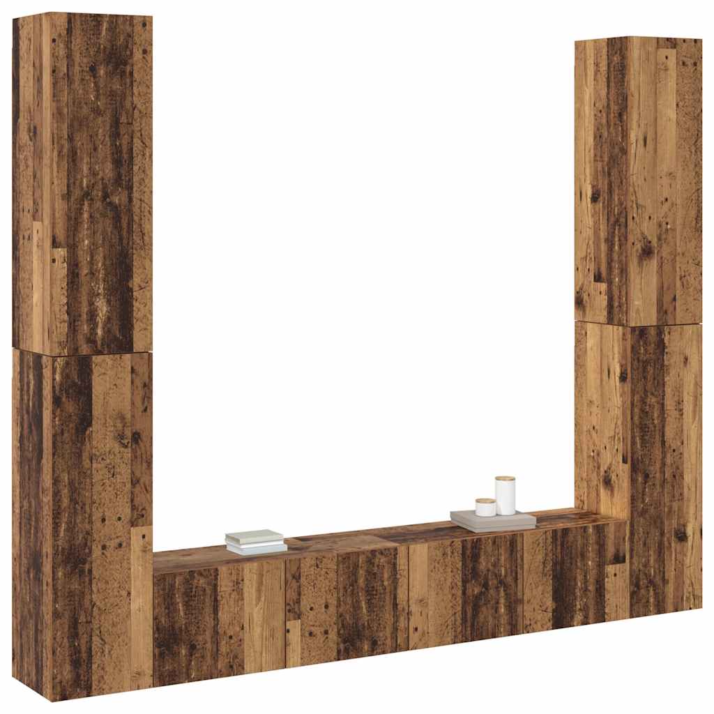 6 Piece Wall-mounted TV Cabinet Set Old Wood Engineered Wood