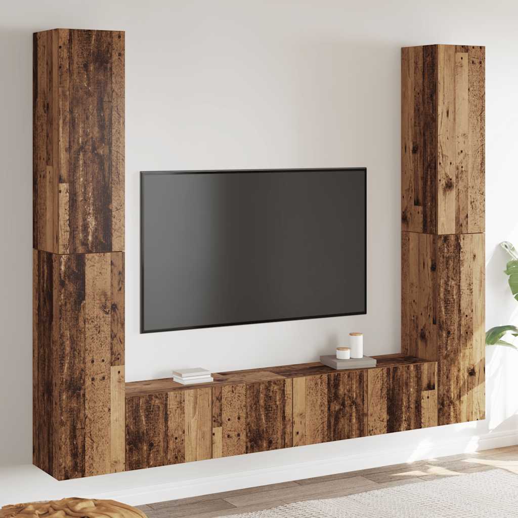 6 Piece Wall-mounted TV Cabinet Set Old Wood Engineered Wood