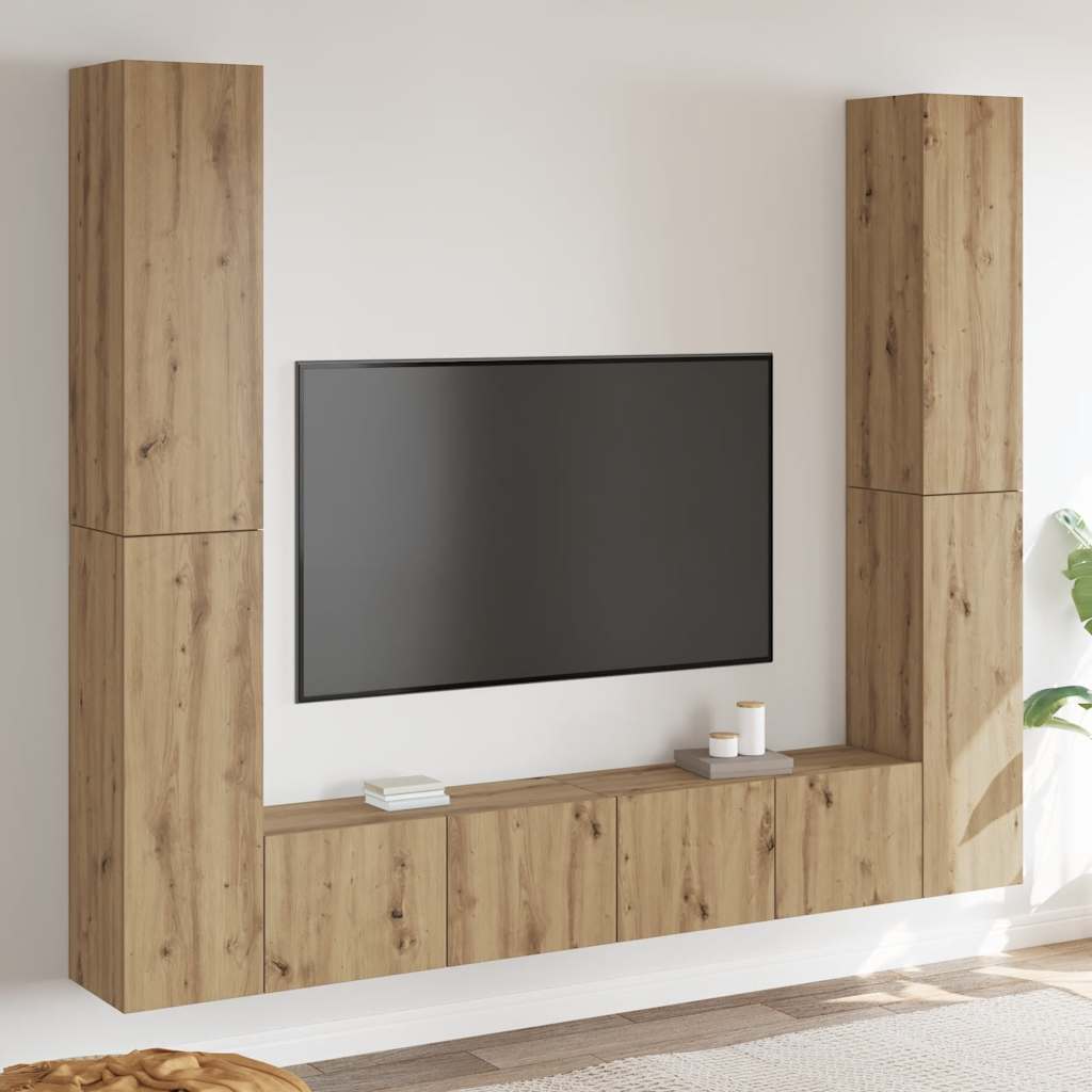 6 Piece Wall-mounted TV Cabinet Set Artisan Oak Engineered Wood