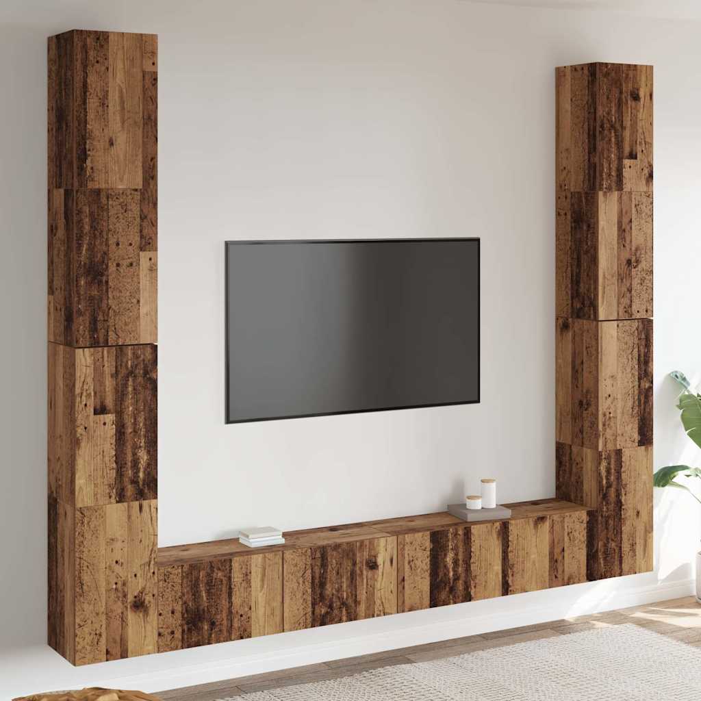 6 Piece Wall-mounted TV Cabinet Set Old Wood Engineered Wood