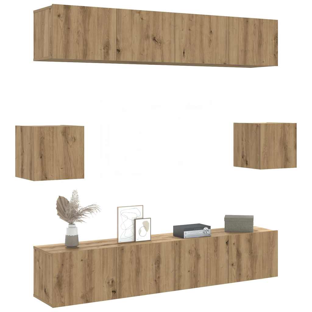 6 Piece TV Cabinet Set Wall-mounted Artisan Oak Engineered Wood