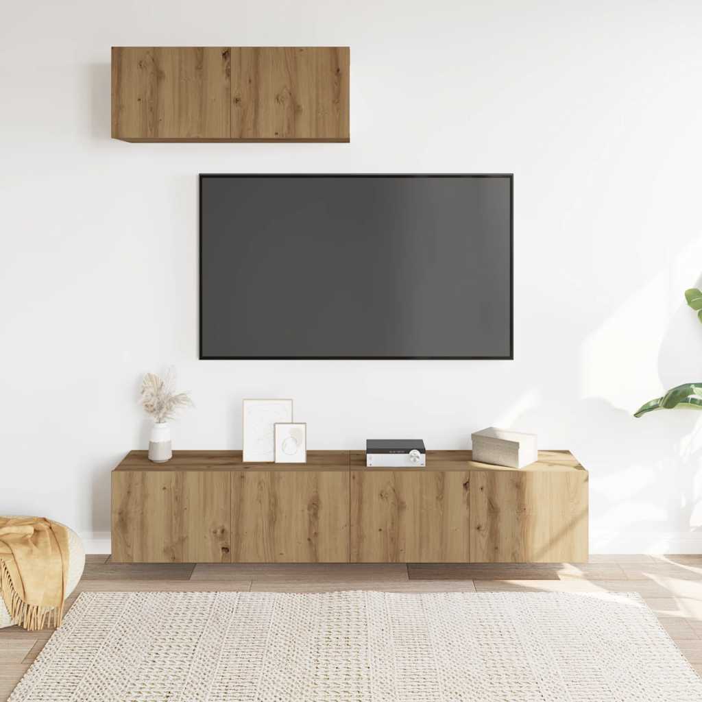 vidaXL 3 Piece TV Cabinet Set Wall-mounted Artisan Oak Engineered Wood