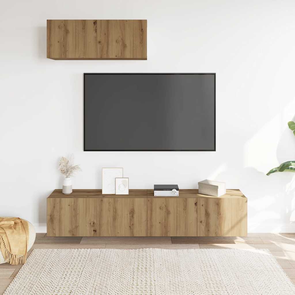 3 Piece TV Cabinet Set Wall-mounted Artisan Oak Engineered Wood