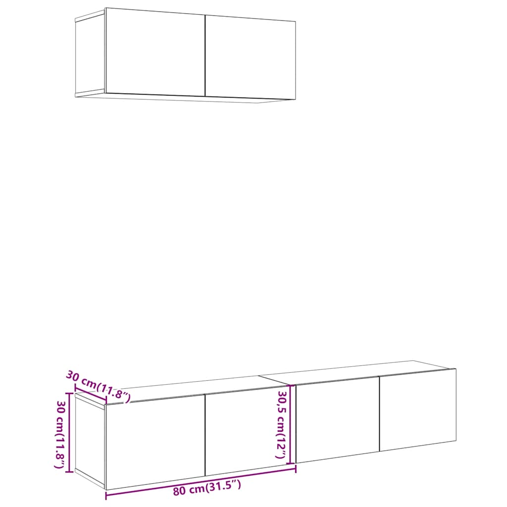 vidaXL 3 Piece TV Cabinet Set Wall-mounted Artisan Oak Engineered Wood