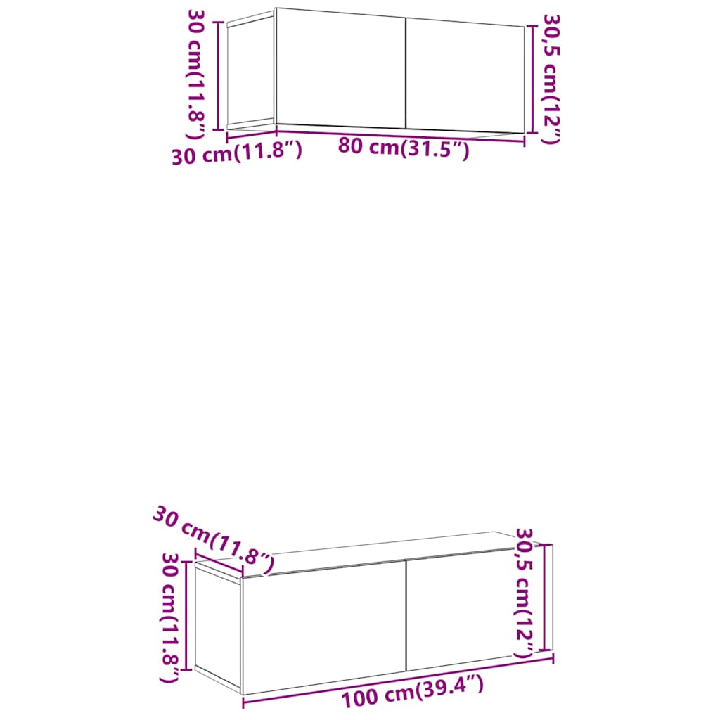 vidaXL 2 Piece TV Cabinet Set Wall-mounted Old Wood Engineered Wood