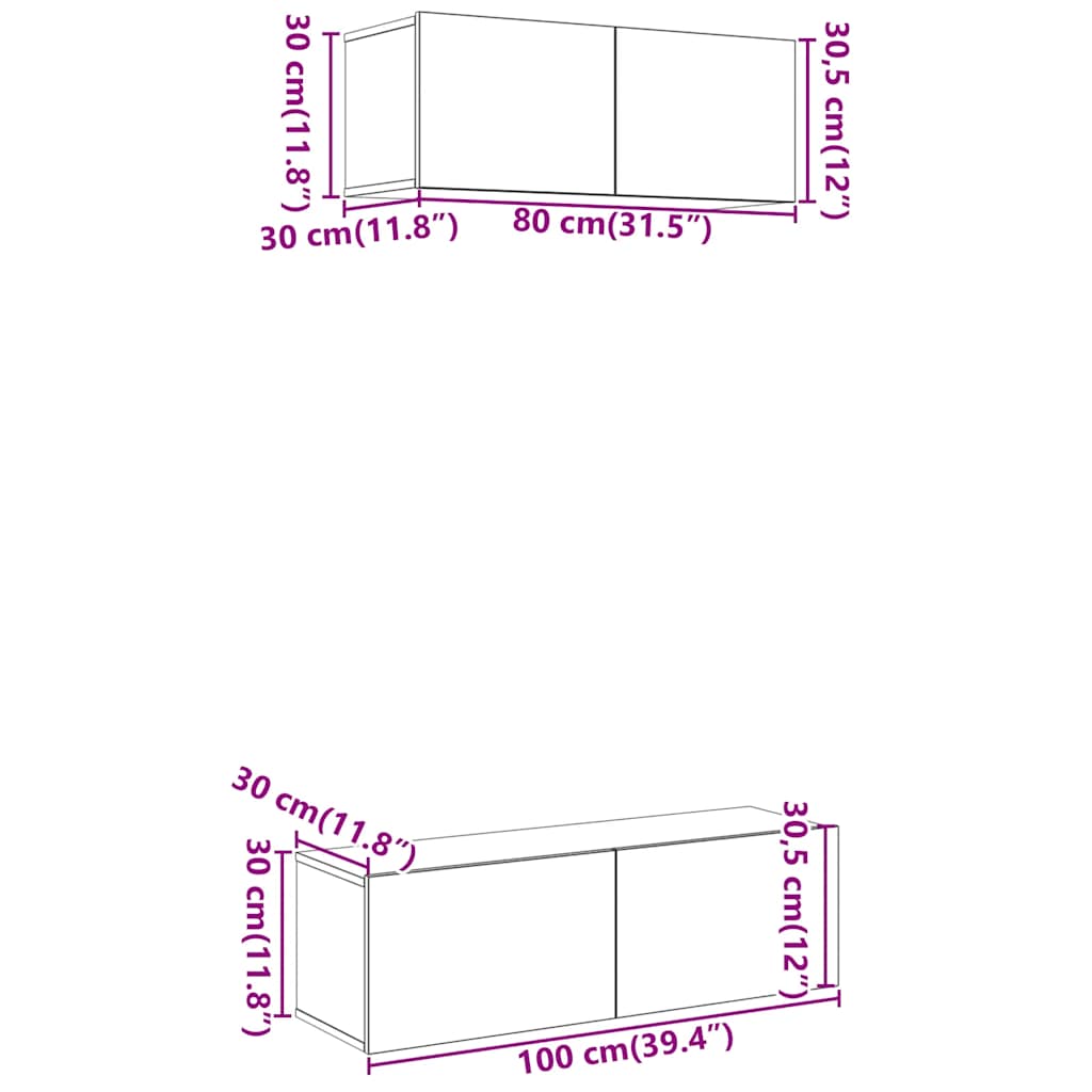 vidaXL 2 Piece TV Cabinet Set Wall-mounted Artisan Oak Engineered Wood