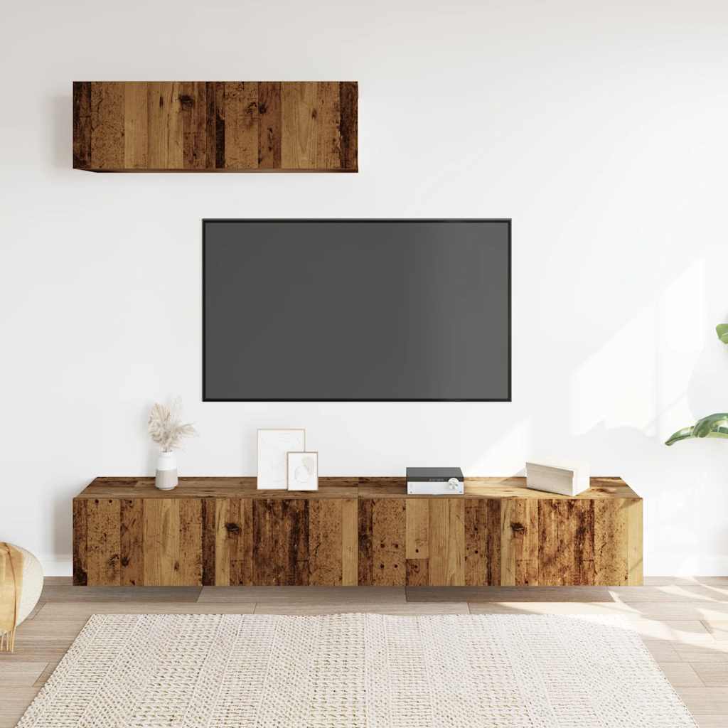 3 Piece Wall-mounted TV Cabinet Set Old Wood 100x30x30 cm Engineered Wood