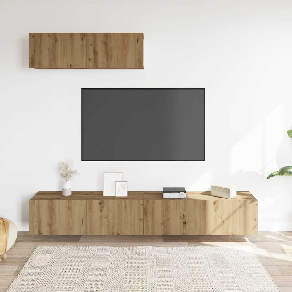 3 Piece Wall-mounted TV Cabinet Set Artisan Oak 100x30x30 cm Engineered Wood
