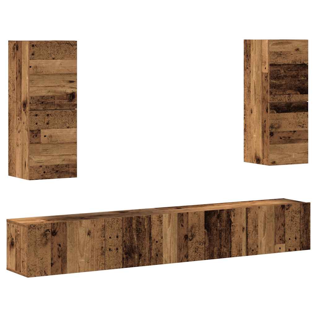 4 Piece TV Cabinet Set Wall-mounted Old Wood Engineered Wood