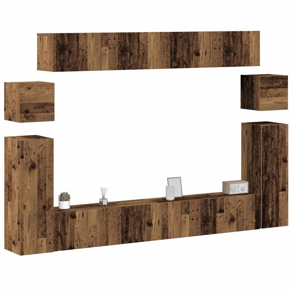 8 Piece TV Cabinet Set Wall-mounted Old Wood Engineered Wood