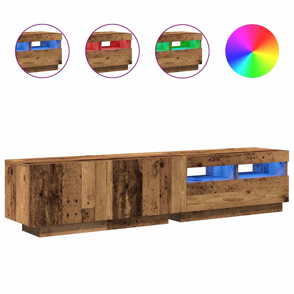 vidaXL TV Cabinet with LED Lights Old Wood 180x35x40 cm Engineered Wood