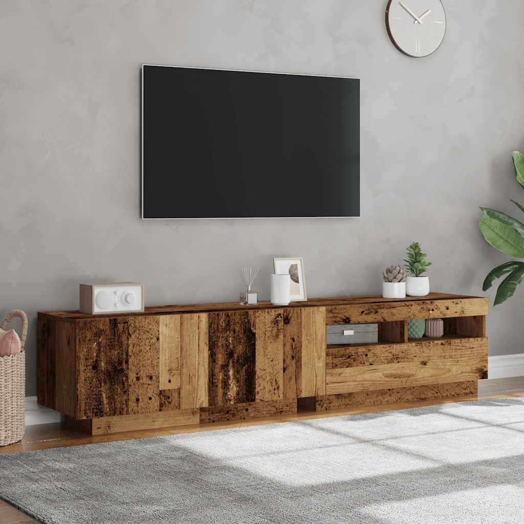 vidaXL TV Cabinet with LED Lights Old Wood 180x35x40 cm Engineered Wood