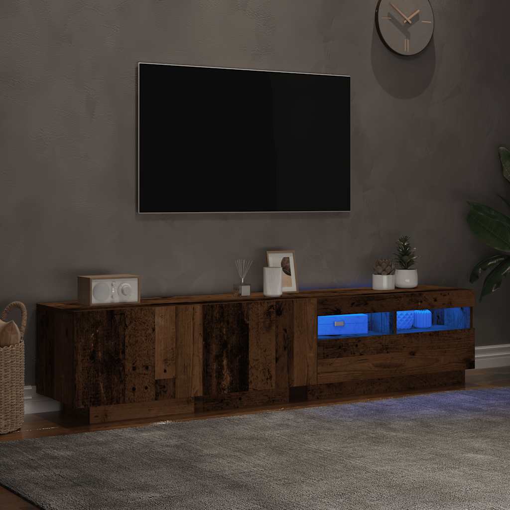 vidaXL TV Cabinet with LED Lights Old Wood 180x35x40 cm Engineered Wood