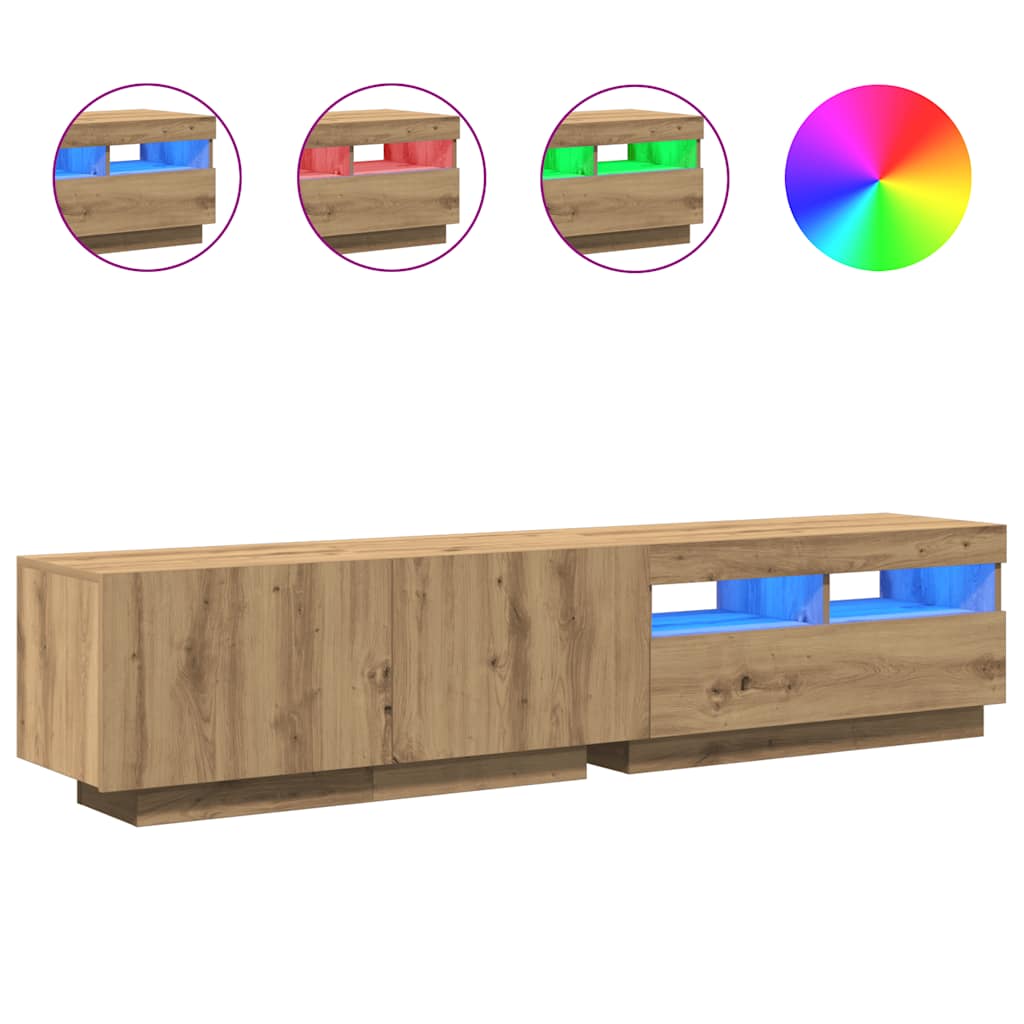 TV Cabinet with LED Lights Artisan Oak 180x35x40 cm