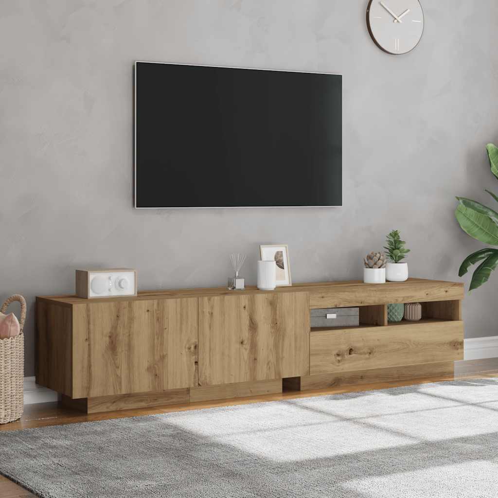 vidaXL TV Cabinet with LED Lights Artisan Oak 180x35x40 cm Engineered Wood