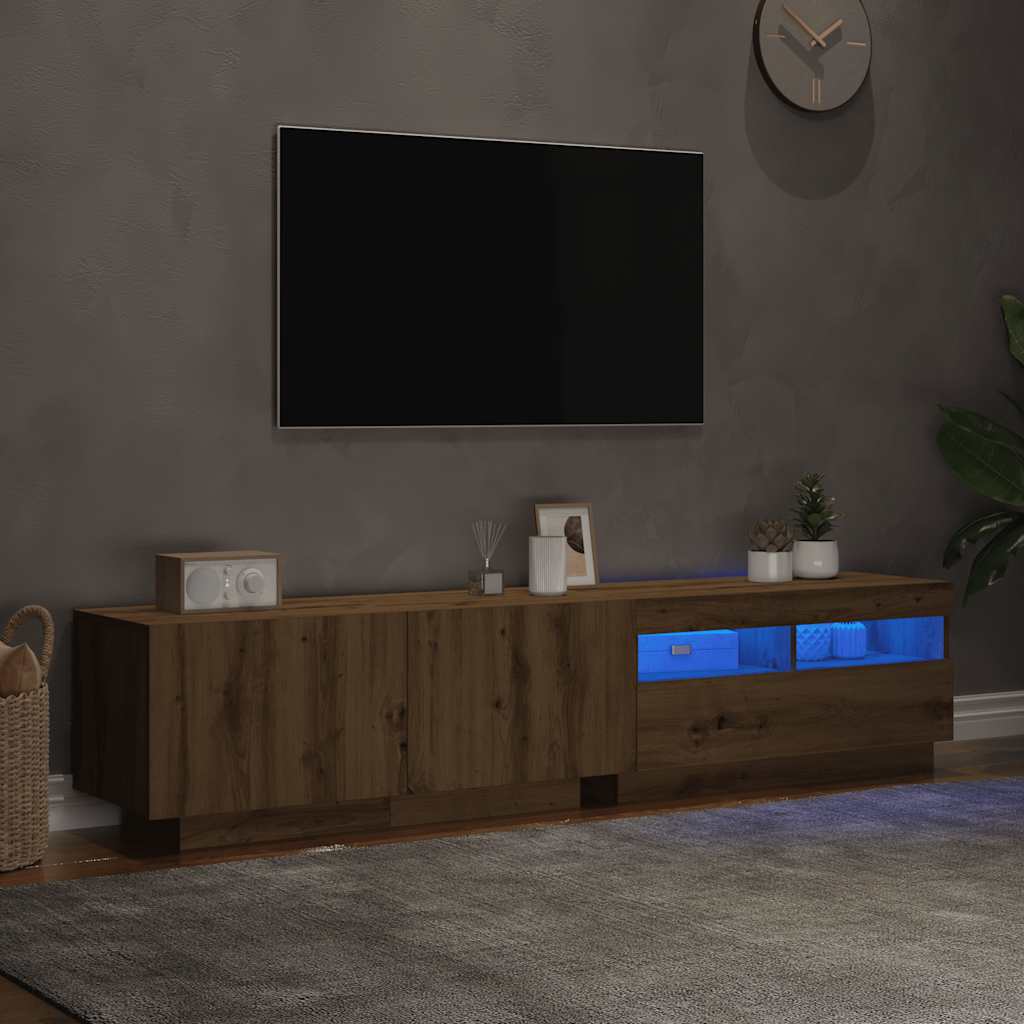 vidaXL TV Cabinet with LED Lights Artisan Oak 180x35x40 cm Engineered Wood