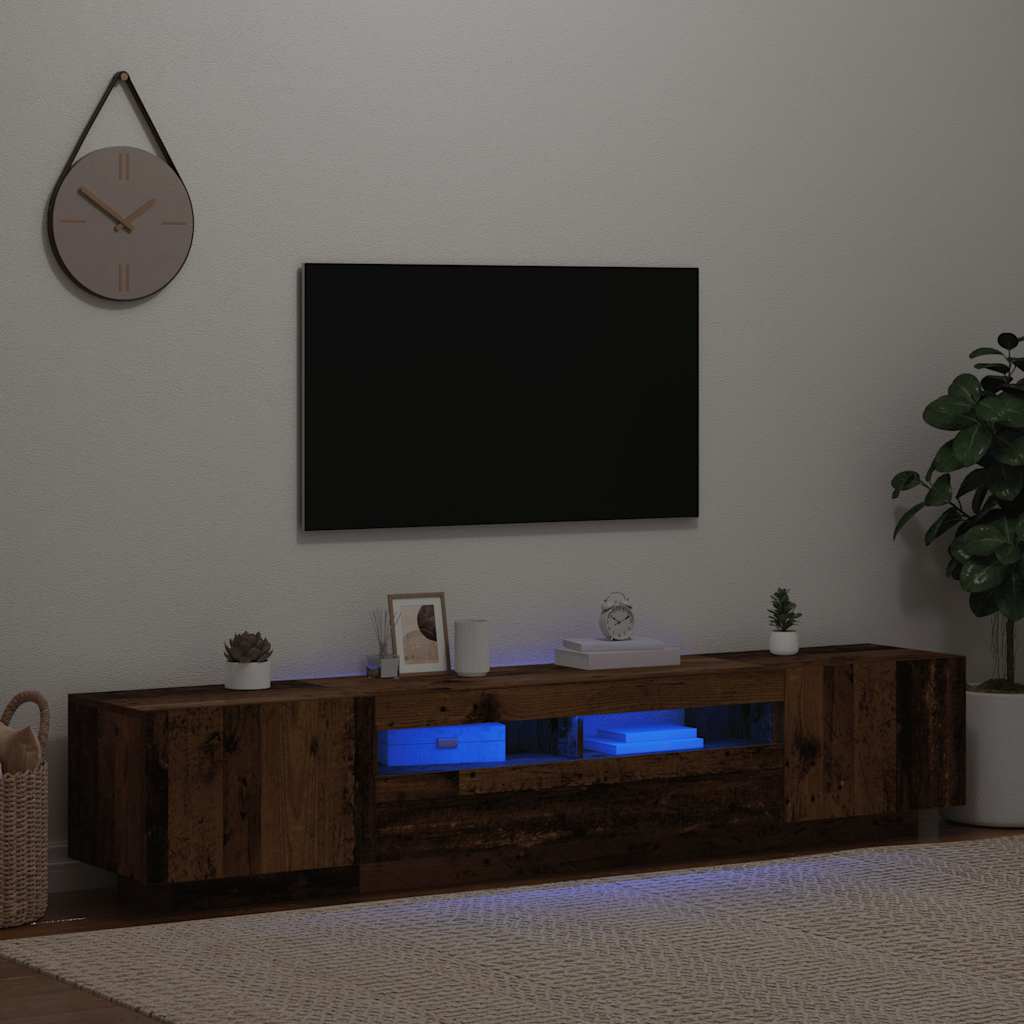 TV Cabinet with LED Lights Old Wood 200x35x40cm Engineered Wood
