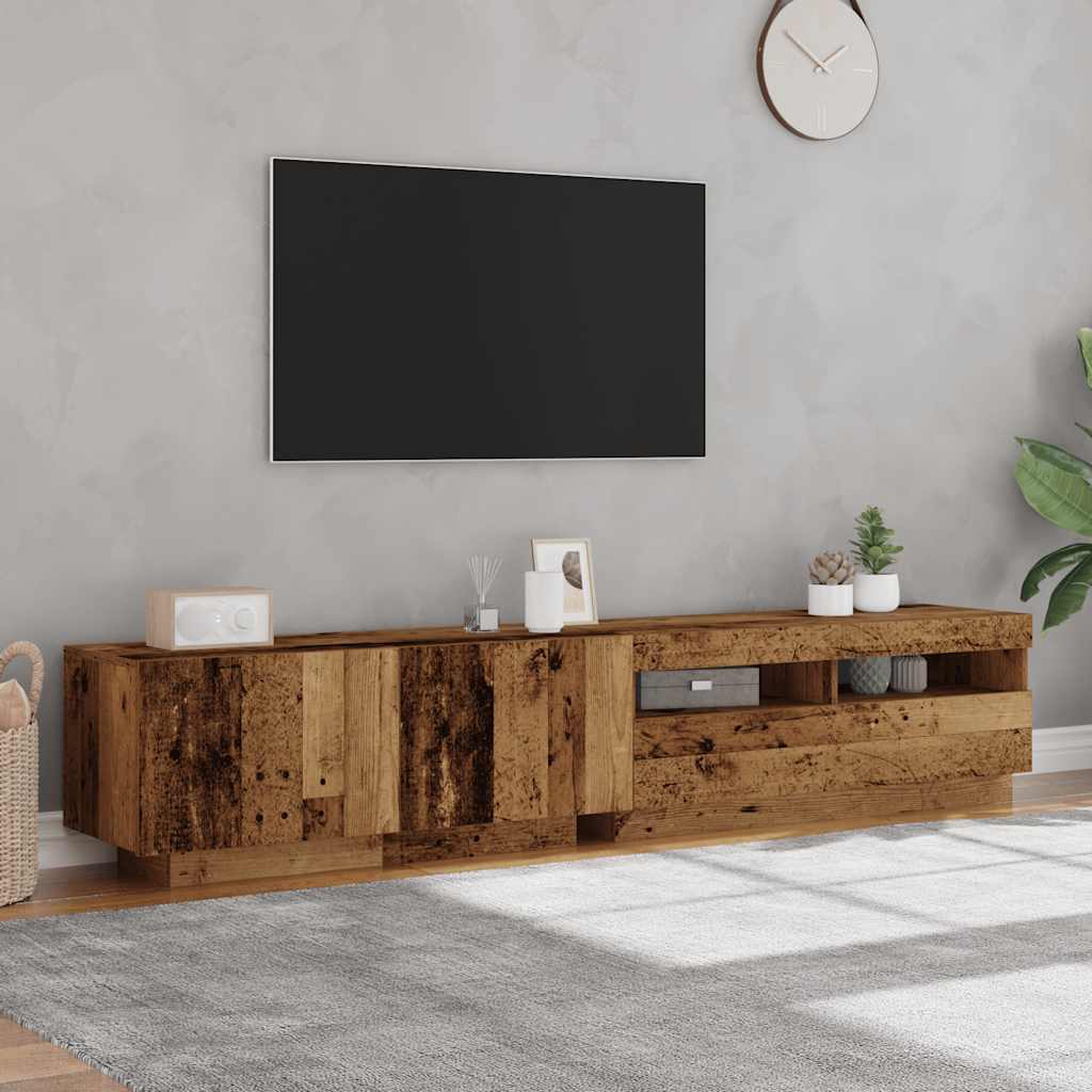 vidaXL TV Cabinet with LED Lights Old Wood 200x35x40 cm Engineered Wood