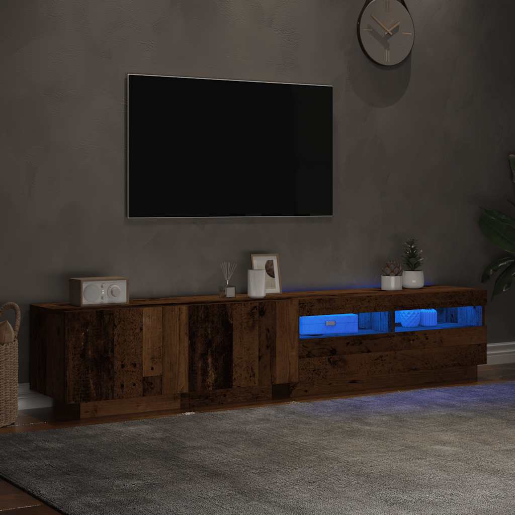 vidaXL TV Cabinet with LED Lights Old Wood 200x35x40 cm Engineered Wood