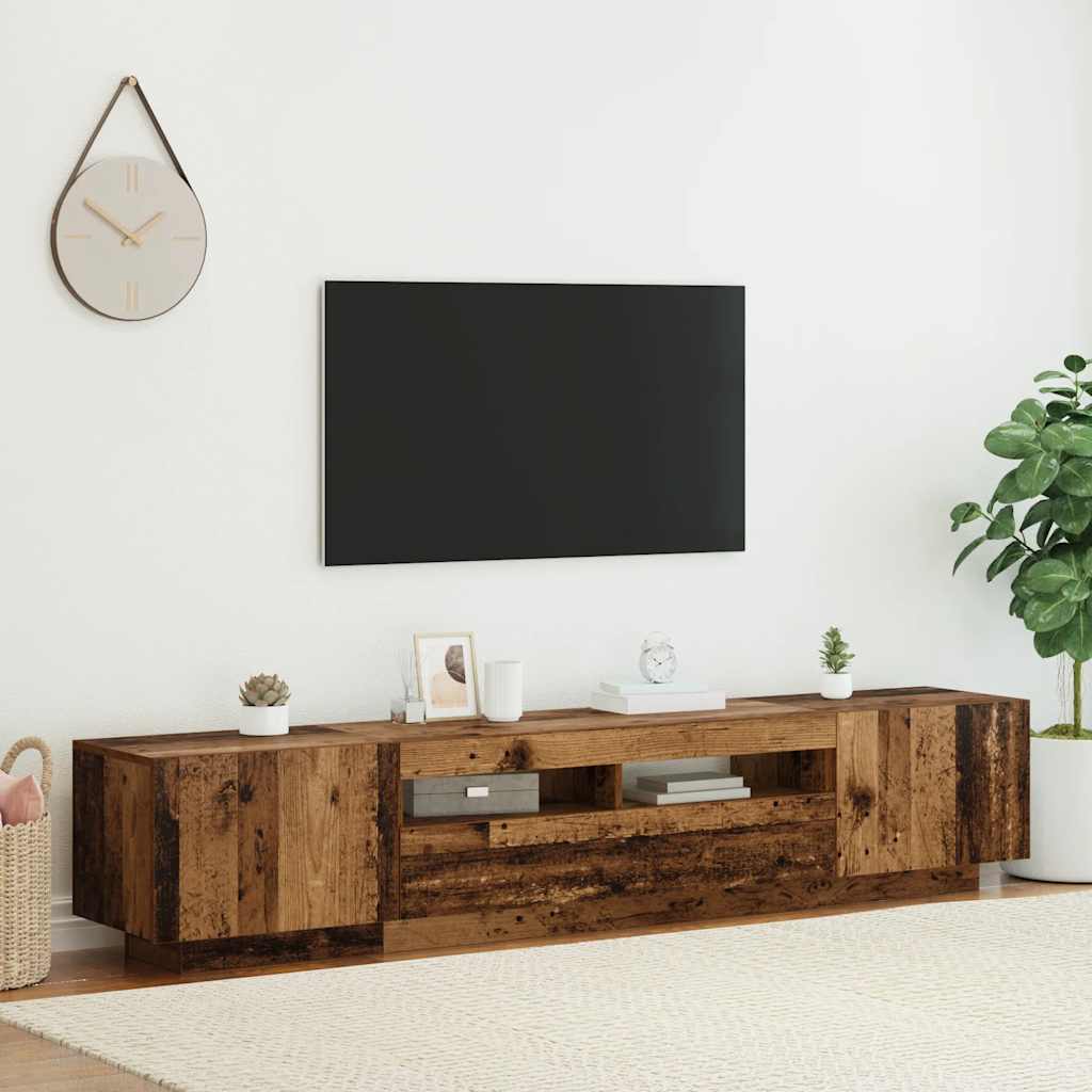 TV Cabinet with LED Lights Old Wood 200x35x40cm Engineered Wood
