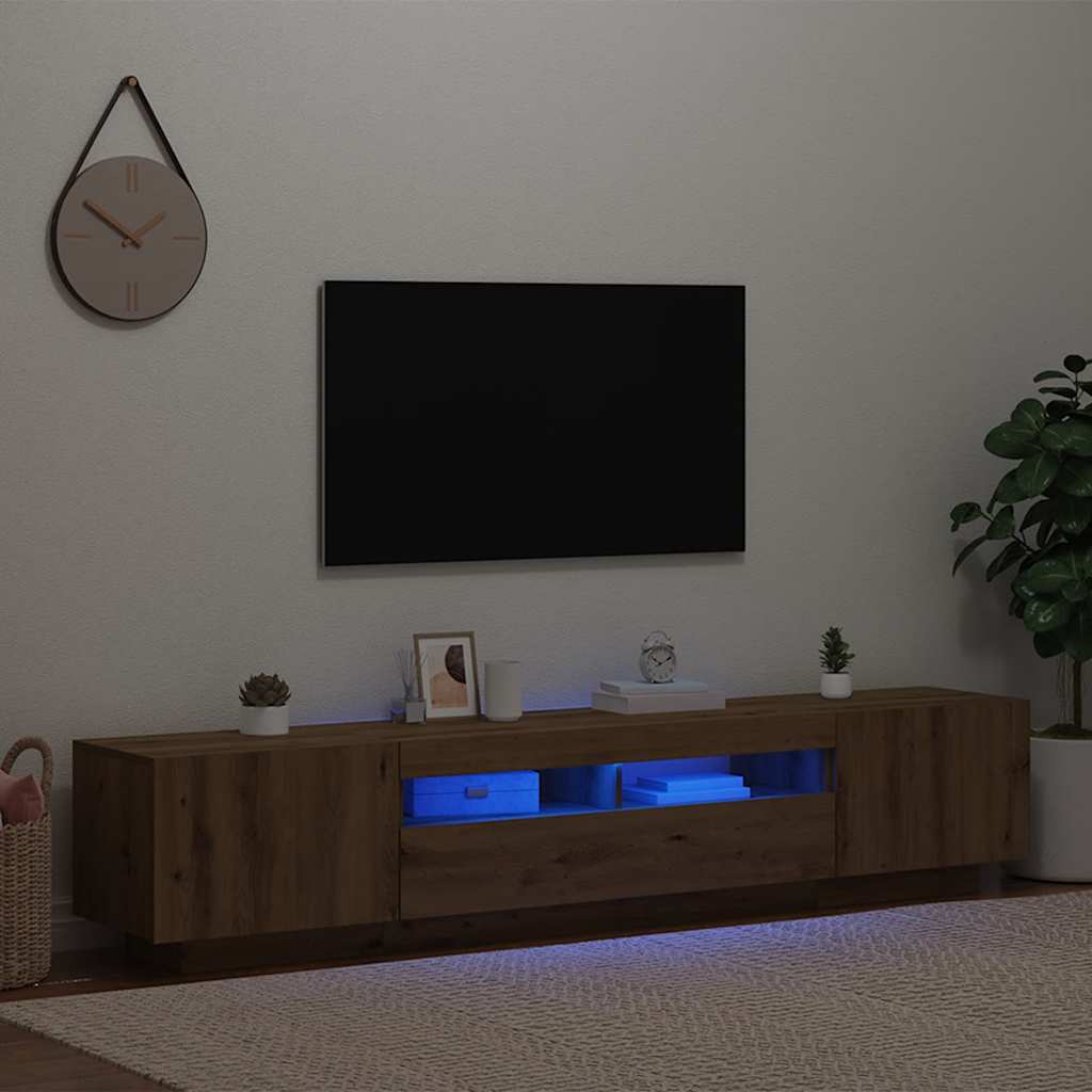 TV Cabinet with LED Lights Artisan Oak 200x35x40 cm