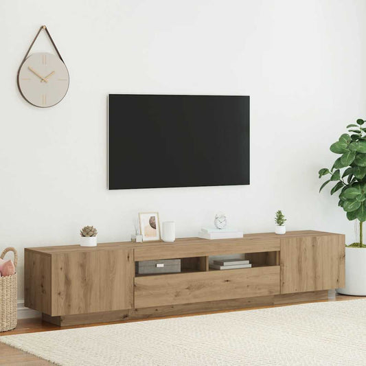 TV Cabinet with LED Lights Artisan Oak 200x35x40 cm Engineered Wood