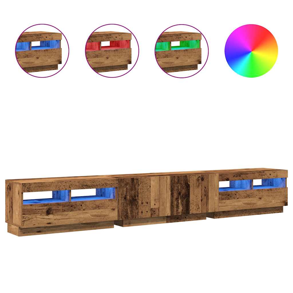 TV Cabinet with LED Lights Old Wood 260x35x40cm Engineered Wood