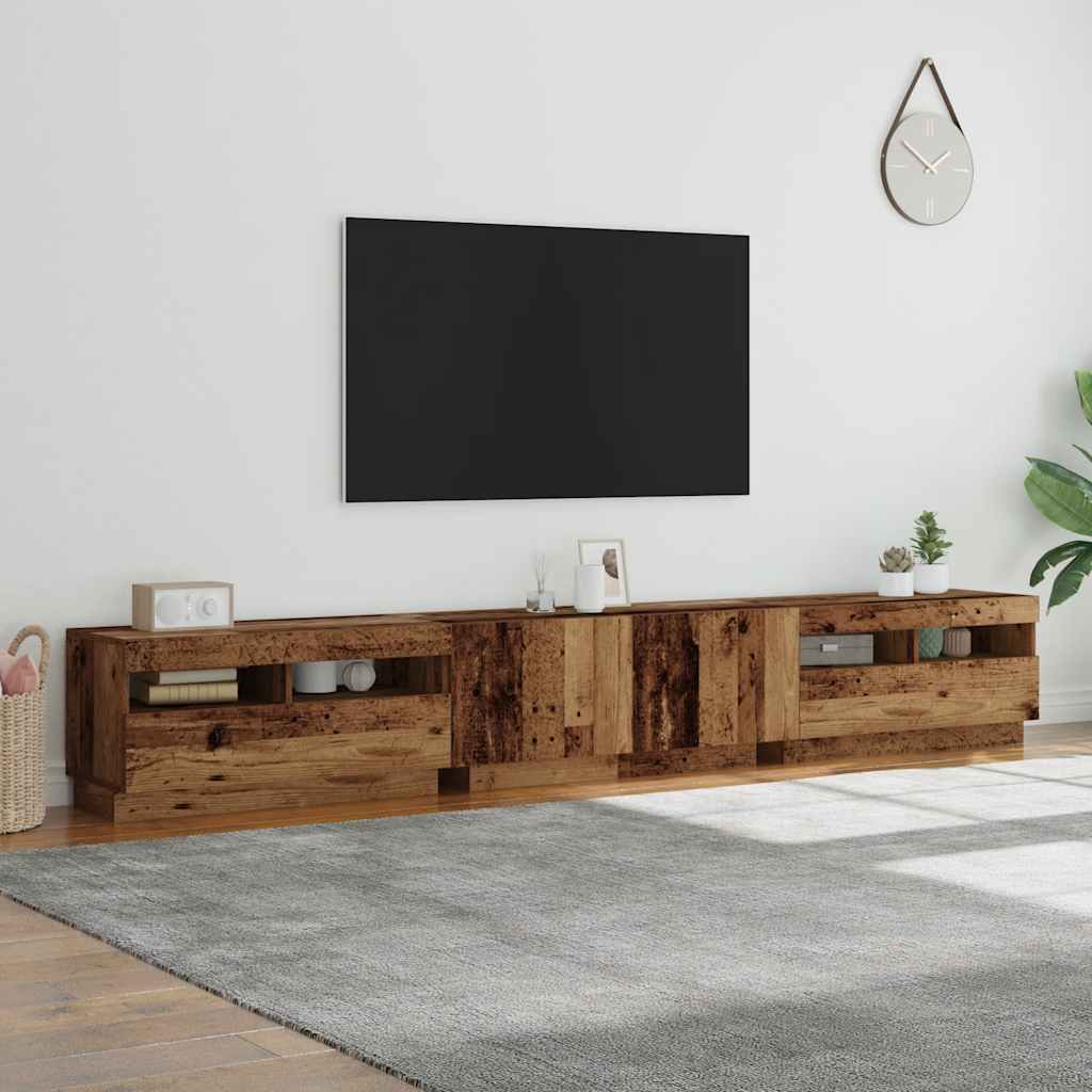 TV Cabinet with LED Lights Old Wood 260x35x40cm Engineered Wood