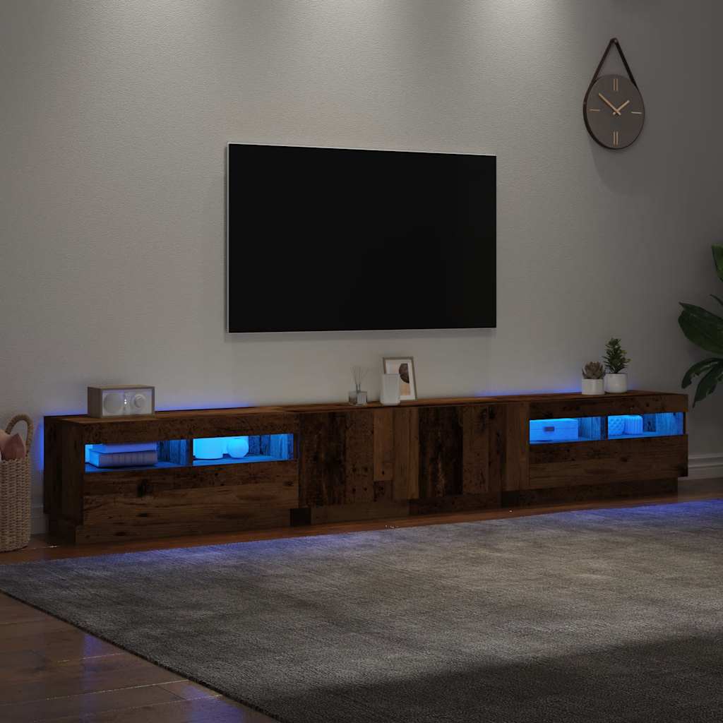 TV Cabinet with LED Lights Old Wood 260x35x40cm Engineered Wood