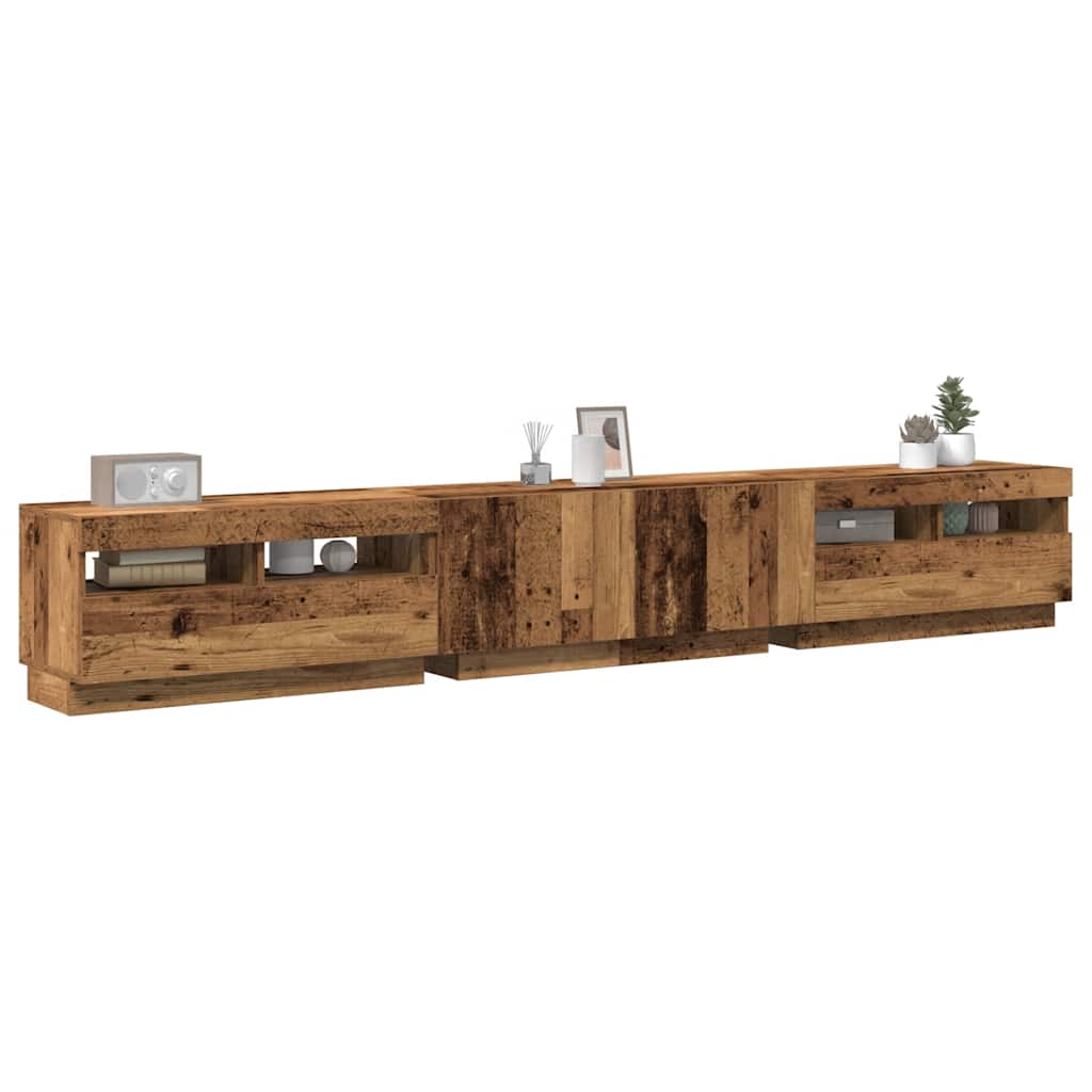 TV Cabinet with LED Lights Old Wood 260x35x40cm Engineered Wood