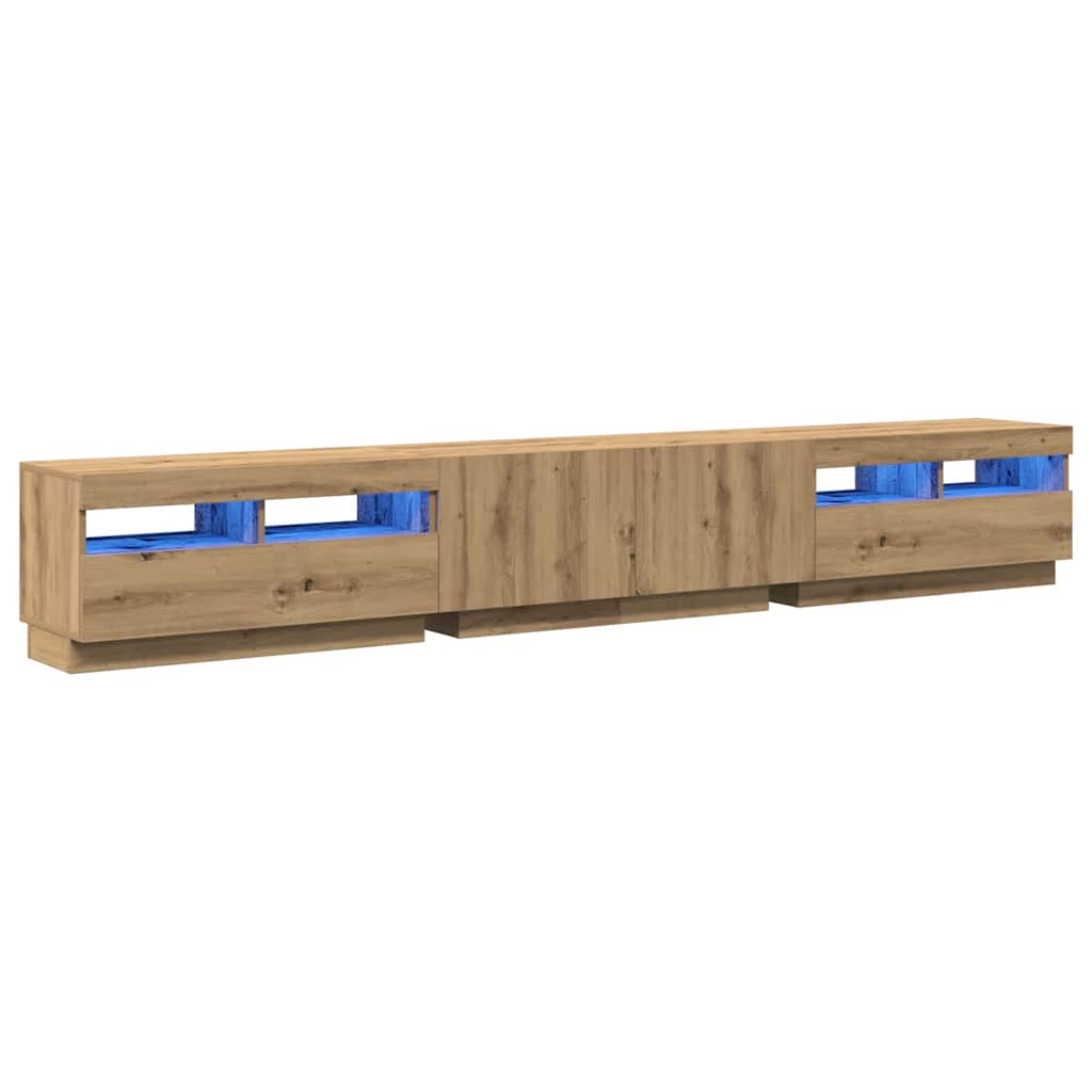 vidaXL TV Cabinet with LED Lights Artisan Oak 260x35x40 cm Engineered Wood