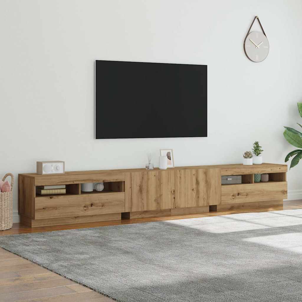 vidaXL TV Cabinet with LED Lights Artisan Oak 260x35x40 cm Engineered Wood