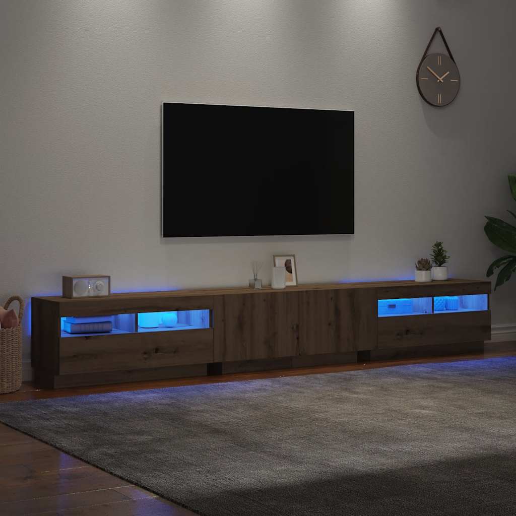 vidaXL TV Cabinet with LED Lights Artisan Oak 260x35x40 cm Engineered Wood