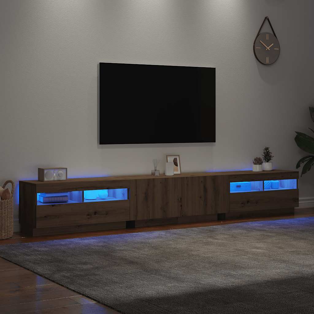 TV Cabinet with LED Lights Artisan Oak 260x35x40 cm