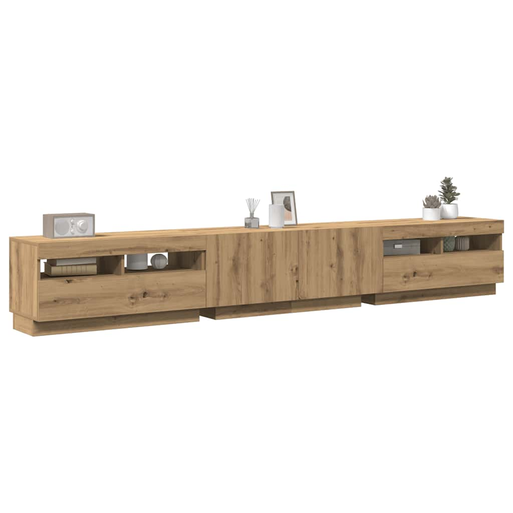 vidaXL TV Cabinet with LED Lights Artisan Oak 260x35x40 cm Engineered Wood