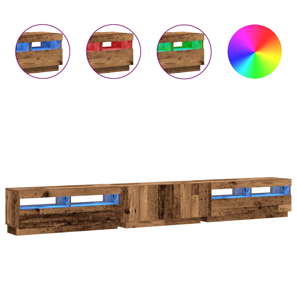 TV Cabinet with LED Lights Old Wood 300x35x40cm Engineered Wood