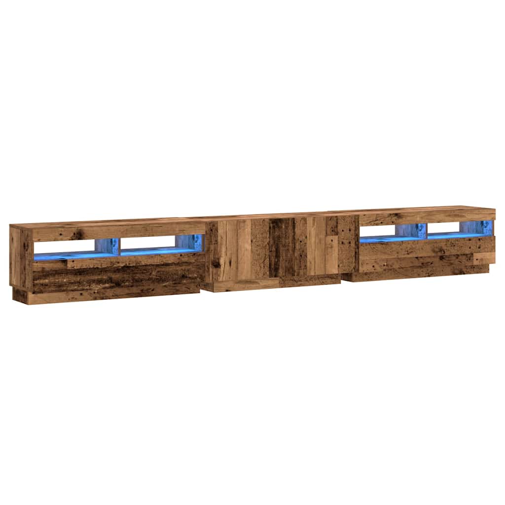 TV Cabinet with LED Lights Old Wood 300x35x40cm Engineered Wood
