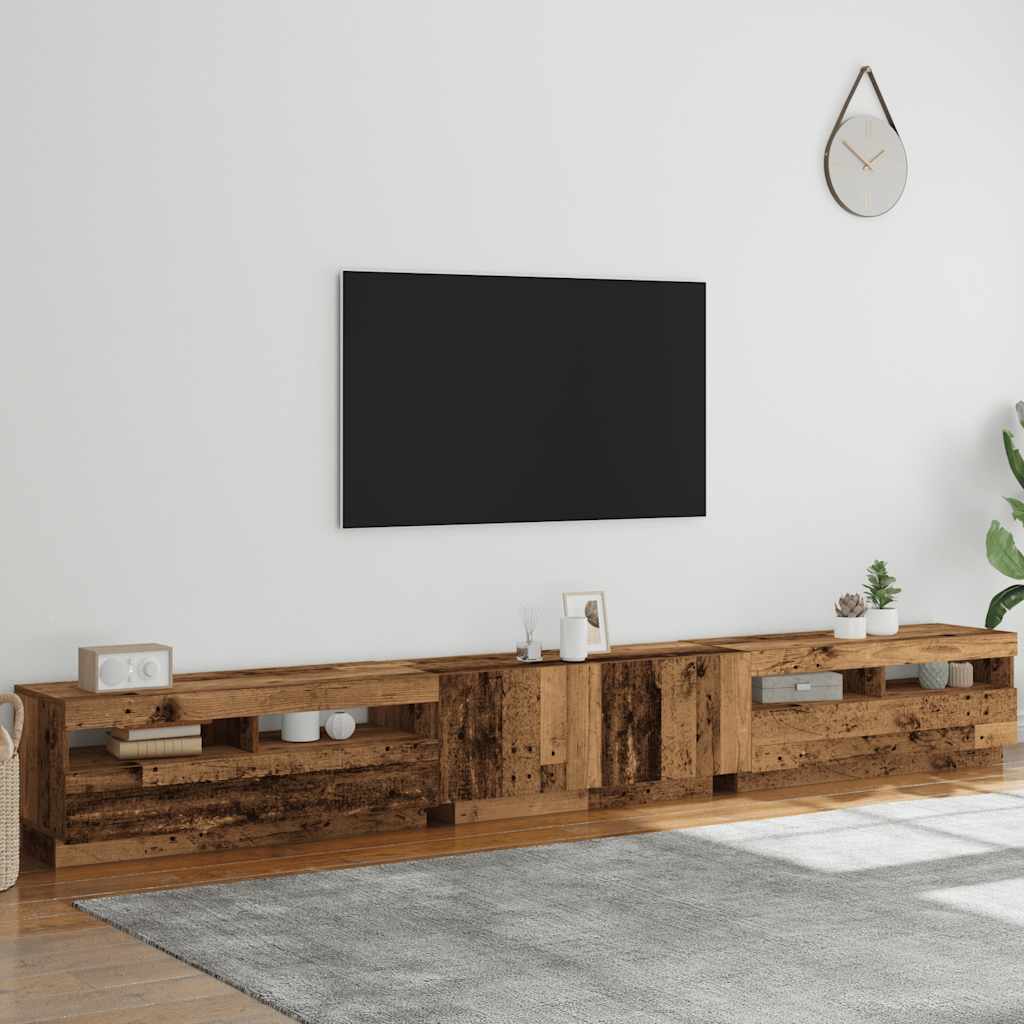 vidaXL TV Cabinet with LED Lights Old Wood 300x35x40 cm Engineered Wood